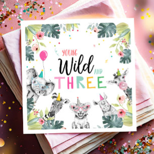 Party Dieren Safari Meisje Jong Wild en Drie Servet