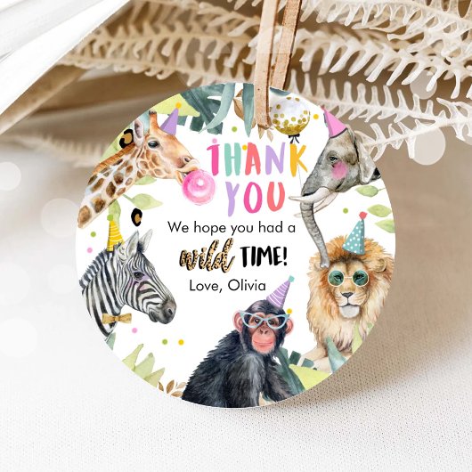 Party Dieren Safari Meisje Roze Dank u Wild Time Bedankjes Labels