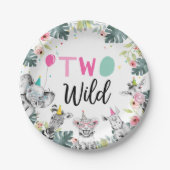 Party Dieren Safari Meisje Roze Tweede Verjaardag  Papieren Bordje (Voorkant)