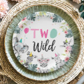 Party Dieren Safari Meisje Roze Tweede Verjaardag Papieren Bordje