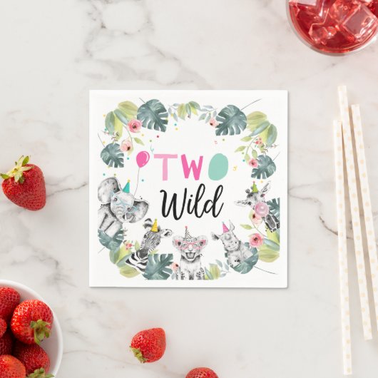 Party Dieren Safari Meisje Roze Tweede Verjaardag  Servet (Insitu)