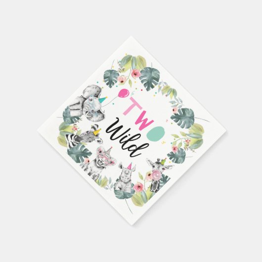 Party Dieren Safari Meisje Roze Tweede Verjaardag Servet (Hoek)