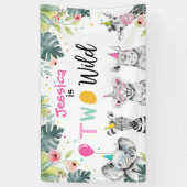 Party Dieren Safari Meisje Twee Wild Roze Achtergr Spandoek (Verticaal)