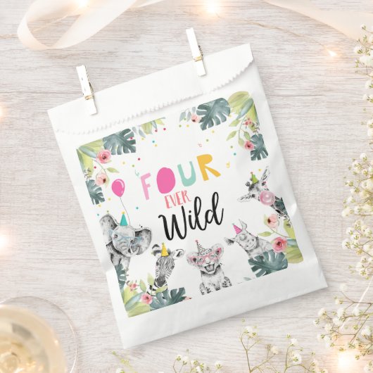 Party Dieren Safari Meisje Vier Ooit Wilde Verjaar Bedankzakje (Geknipt)