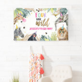 Party Dieren Safari Meisje Vierde Verjaardag Achte Spandoek (Insitu)