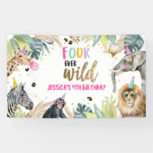 Party Dieren Safari Meisje Vierde Verjaardag Achte Spandoek (Horizontaal)