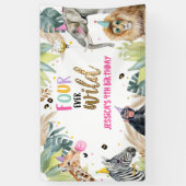 Party Dieren Safari Meisje Vierde Verjaardag Achte Spandoek (Verticaal)