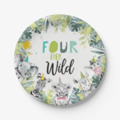 Party Dieren Safari Vier Wilde Jongen Verjaardag Papieren Bordje (Voorkant)
