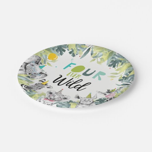 Party Dieren Safari Vier Wilde Jongen Verjaardag Papieren Bordje (Gekanteld)