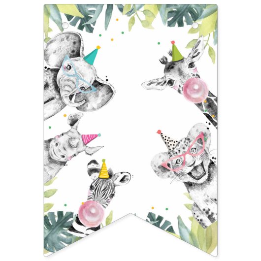 Party Dieren Safari Wild Een Gelukkige Verjaardag Vlaggetjes (Eerste vlag)