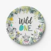 Party Dieren Safari Wild Een Jongen Verjaardagsfee Papieren Bordje (Voorkant)