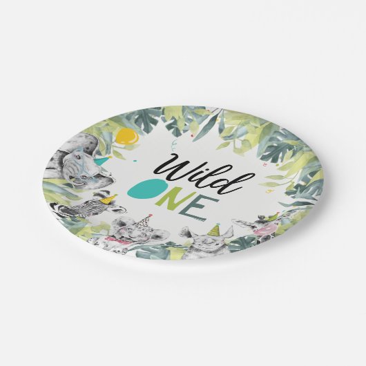 Party Dieren Safari Wild Een Jongen Verjaardagsfee Papieren Bordje (Gekanteld)