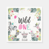 Party Dieren Safari Wild Een Meisje Eerste Verjaar Servet (Voorkant)