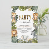 Party Dieren Verjaardag Jungl Wild Kaart (Staand voorkant)
