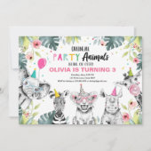 Party Dieren Verjaardag Safari Meisje Wilde Dieren Kaart (Voorkant)