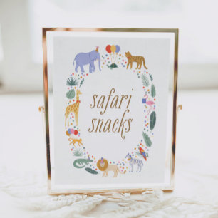 Party Dieren Verjaardagsfeest Safari Snacks teken Poster