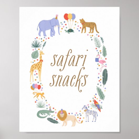 Party Dieren Verjaardagsfeest Safari Snacks teken Poster (Voorkant)