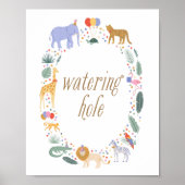 Party Dieren Verjaardagsfeestje Watering Hole Sign Poster (Voorkant)