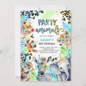 Party Dieren Wild Safari Blauw Jongen Verjaardagsf Kaart (Voorkant)
