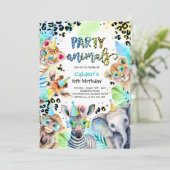 Party Dieren Wild Safari Blauw Jongen Verjaardagsf Kaart (Staand voorkant)