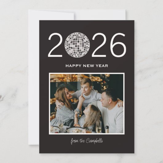 Party disco bal grote moderne foto nieuwjaarskaart feestdagenkaart (Voorkant)