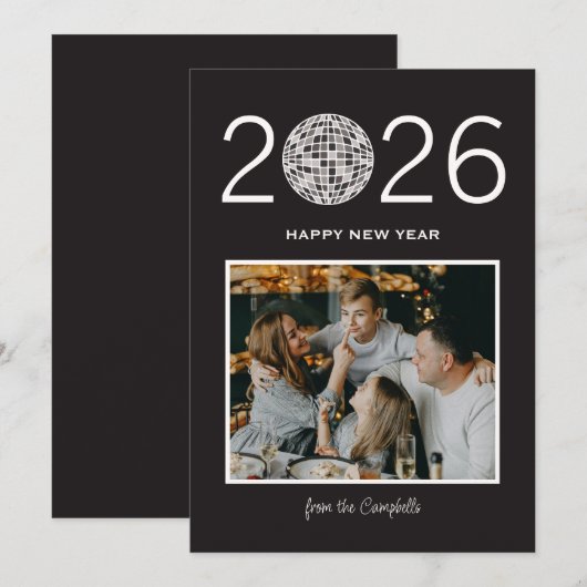 Party disco bal grote moderne foto nieuwjaarskaart feestdagenkaart (Voorkant / Achterkant)