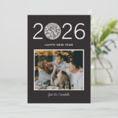 Party disco bal grote moderne foto nieuwjaarskaart feestdagenkaart (Staand voorkant)