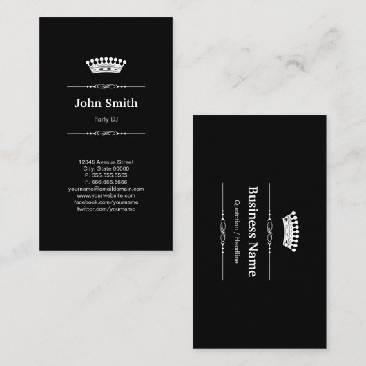 Party DJ Simple Elegant Royal Crown Visitekaartje (Voorkant / Achterkant)