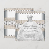 Party Dress Goud en Wit Quinceanera Uitnodigingen (Voorkant / Achterkant)