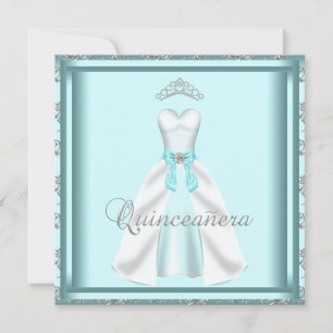 Party Dress Tiara Blauwgroen Damask Quinceanera Kaart