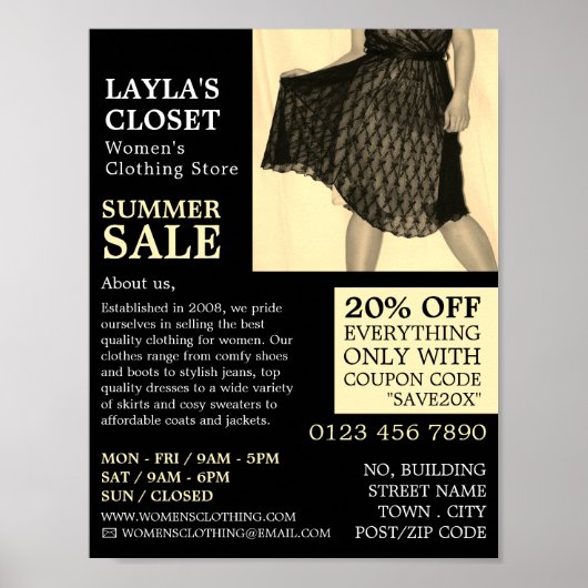 Party Dress, Women's Clothing Store Adverteren Poster (Voorkant)