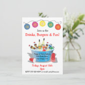 Party Drinken Uitnodiging met wijn, frisdrank en b (Staand voorkant)