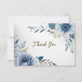 Party Dusty Blue Waterverf Flowers Silver Elegant Bedankkaart (Voorkant)