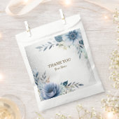 Party Dusty Blue Waterverf Flowers Silver Elegant Bedankzakje (Geknipt)