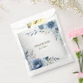 Party Dusty Blue Waterverf Flowers Silver Elegant Bedankzakje (Gezegeld)