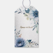 Party Dusty Blue Waterverf Flowers Silver Elegant Cadeaulabel (Voorkant)