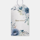 Party Dusty Blue Waterverf Flowers Silver Elegant Cadeaulabel (Achterkant)