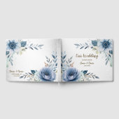 Party Dusty Blue Waterverf Flowers Silver Elegant Gastenboek (Volledig)