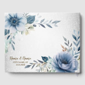 Party Dusty Blue Waterverf Flowers Silver Elegant Gastenboek (Achterkant)