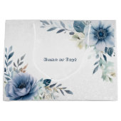 Party Dusty Blue Waterverf Flowers Silver Elegant Groot Cadeauzakje (Voorkant)