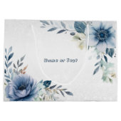 Party Dusty Blue Waterverf Flowers Silver Elegant Groot Cadeauzakje (Achterkant)