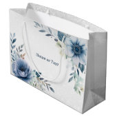 Party Dusty Blue Waterverf Flowers Silver Elegant Groot Cadeauzakje (Achterkant Gekanteld)