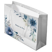 Party Dusty Blue Waterverf Flowers Silver Elegant Groot Cadeauzakje (Voorkant Gekanteld)