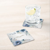 Party Dusty Blue Waterverf Flowers Silver Elegant Kartonnen Onderzetters (Insitu)