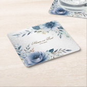 Party Dusty Blue Waterverf Flowers Silver Elegant Kartonnen Onderzetters (Schuin)