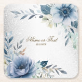Party Dusty Blue Waterverf Flowers Silver Elegant Kartonnen Onderzetters (Voorkant)