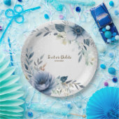 Party Dusty Blue Waterverf Flowers Silver Elegant Papieren Bordje (Feest)