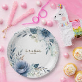 Party Dusty Blue Waterverf Flowers Silver Elegant Papieren Bordje (Feest)