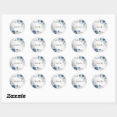 Party Dusty Blue Waterverf Flowers Silver Elegant Ronde Sticker (Vel)