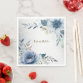 Party Dusty Blue Waterverf Flowers Silver Elegant Servet (Insitu)